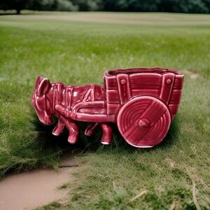Vintage McCoy Shawnee USA Pottery Donkey Pulling Cart Planter Maroon/ Burgundy